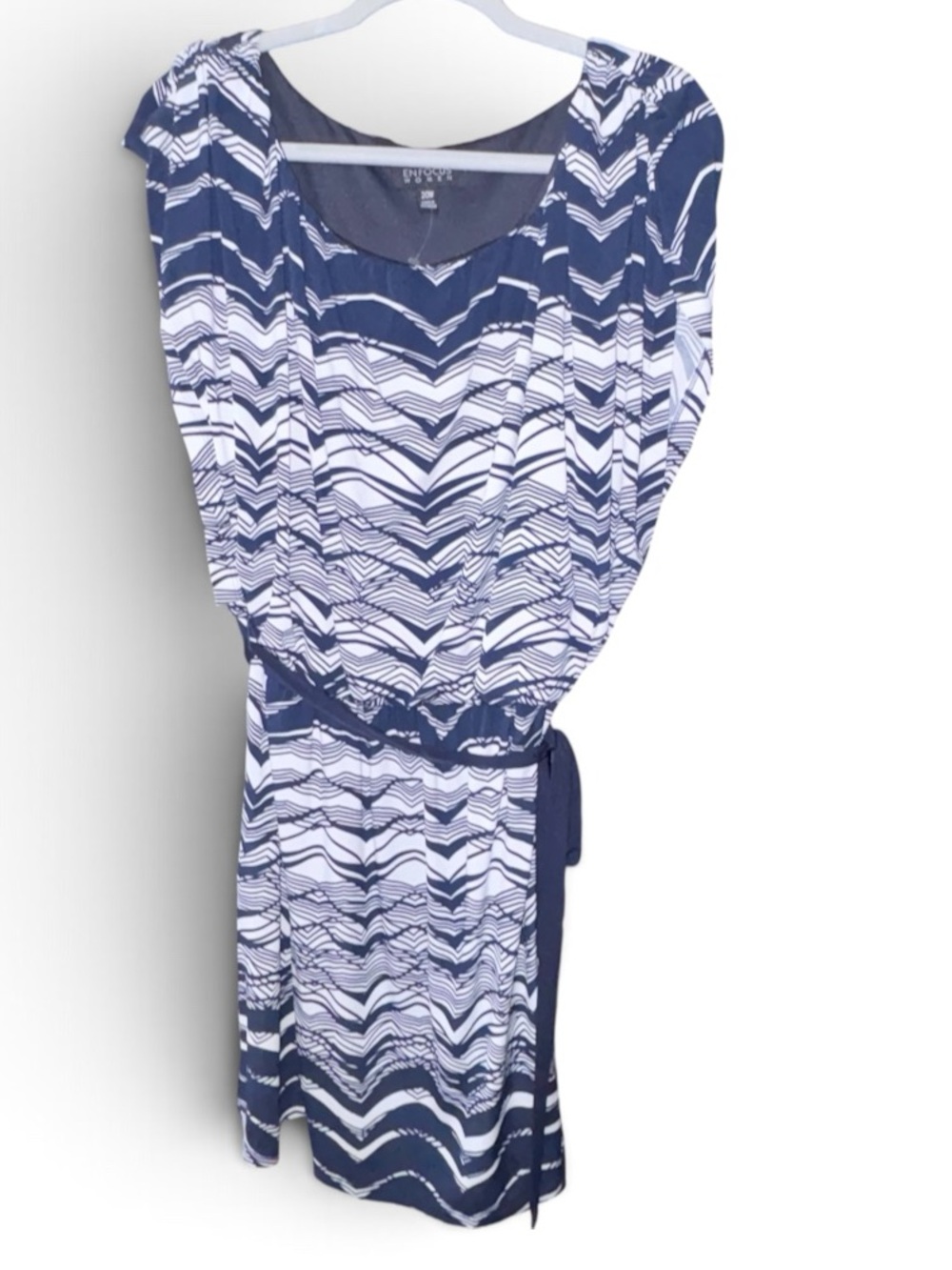Enfocus Studio Navy & White Wave-Print Midi Dress
